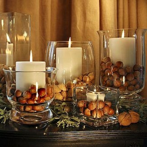 Üveg gyertyatartó őszi dekorációs ötletek