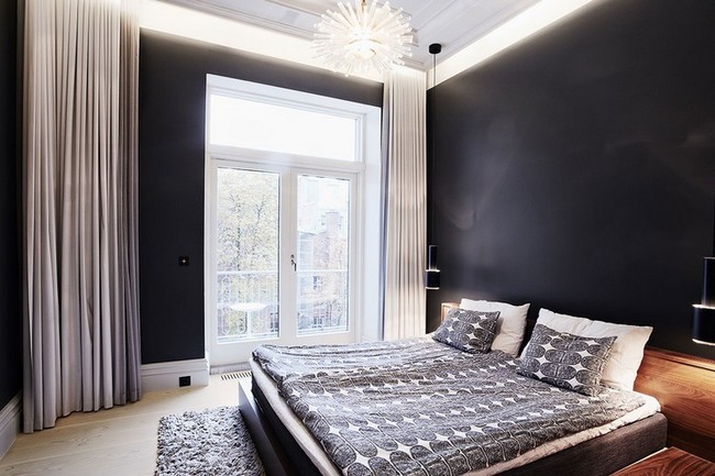 Lakberendezés finn szaunával tágas lakás design bútorokkal ... Fekete fehér hálószoba bútorok