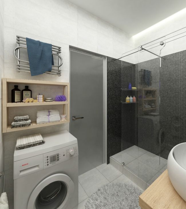 Modern fürdőszoba mosogép tárolás