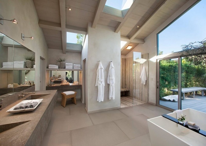 Természetes fürdőszoba design betonhatású felületekkel