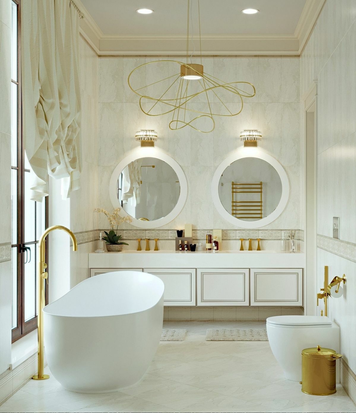 Nőies fürdőszoba fehér és arany - Anastasia Kuzmenko