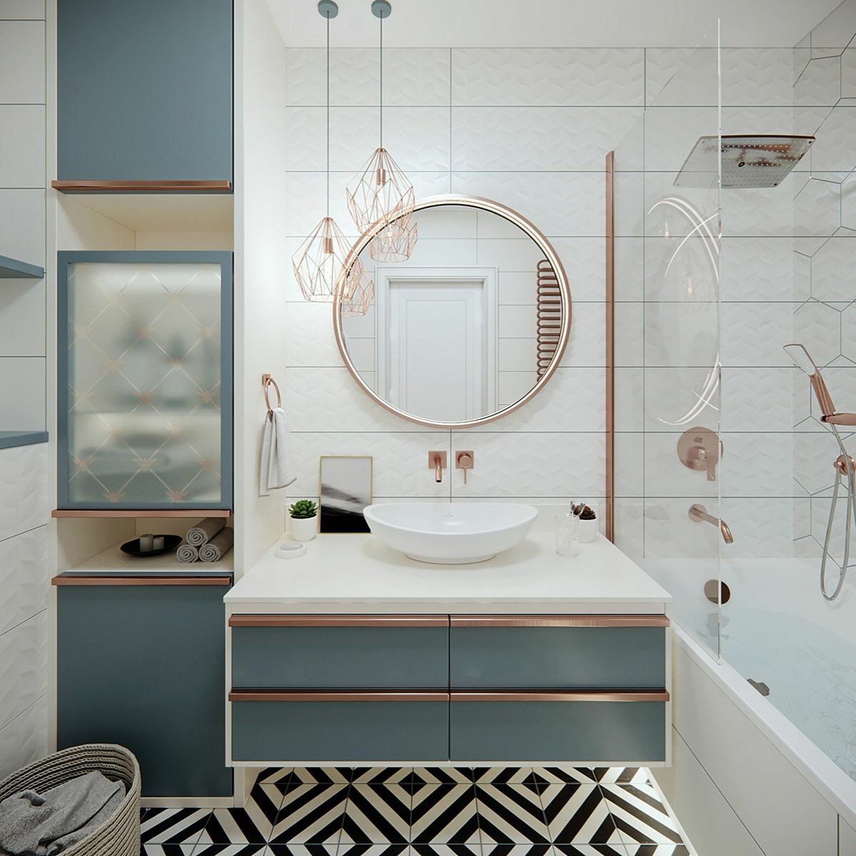 Vörösréz és kék fürdőszobai bútor - FOG Architecture