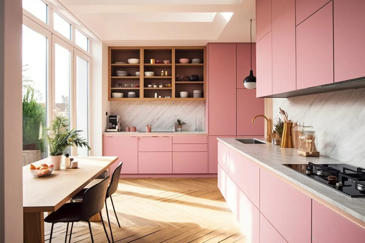 Rózsaszínű konyhabútor