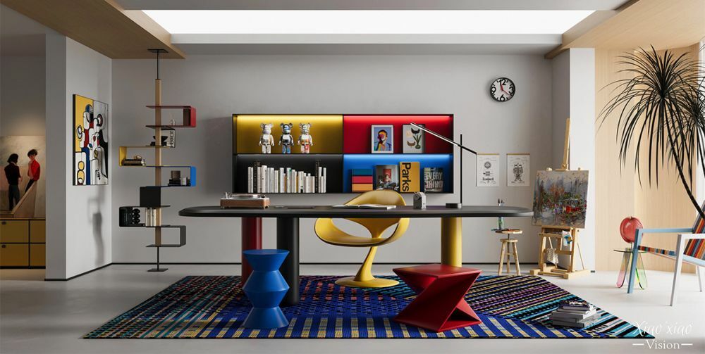 Mondrian ihlette dolgozószoba