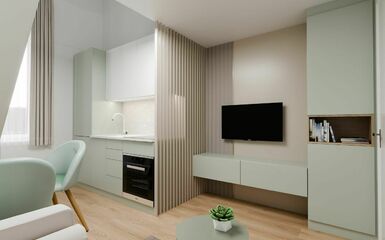 Belvárosi búvóhely - 29 m2-es minigarzon halványzöld bútorokkal és praktikus lakberendezéssel